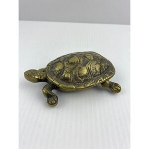 Vintage Brass Turtle Trinket Box Hinged Shell Figurine Decorative Keepsake Dish